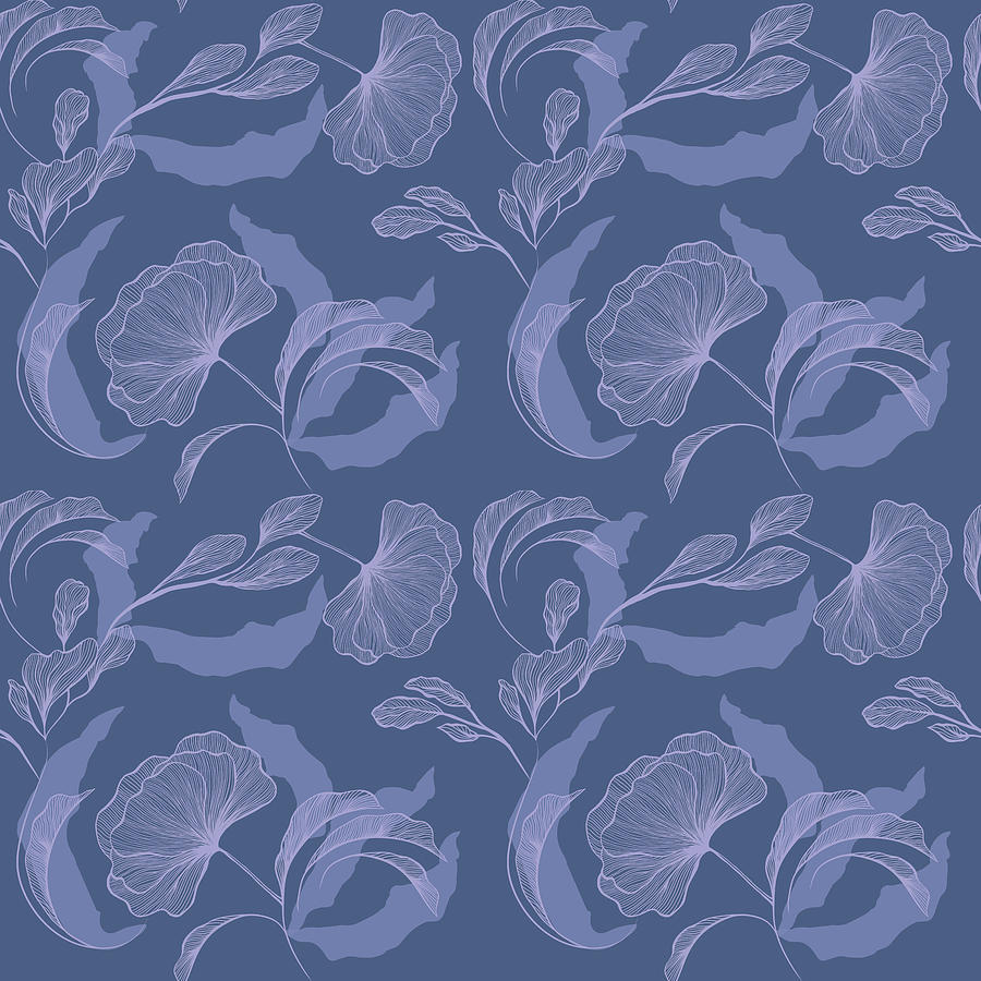 Dreamy Floral Pattern - Night Blue Digital Art by Studio Grafiikka