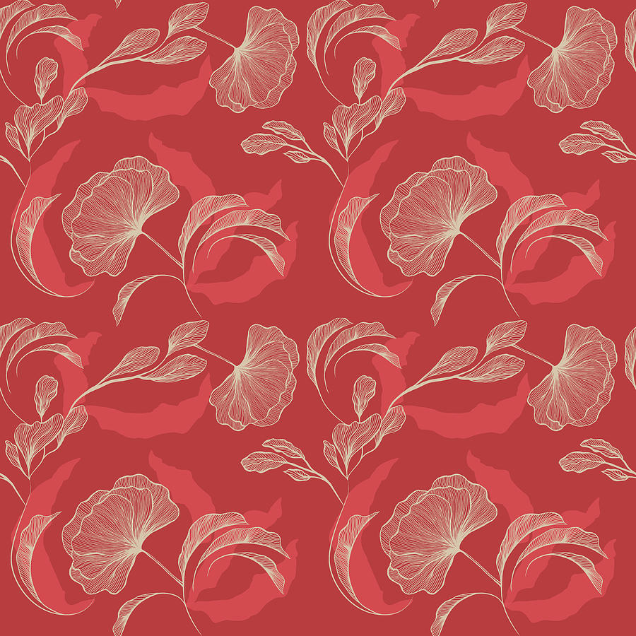 Dreamy Floral Pattern - Red Digital Art by Studio Grafiikka