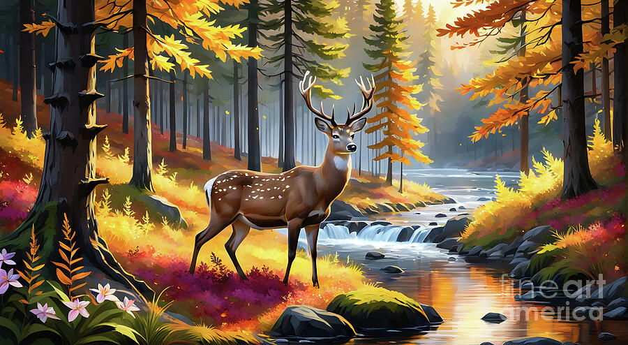 Wildlife Digital Art - Dreamy pines by Sen Tinel