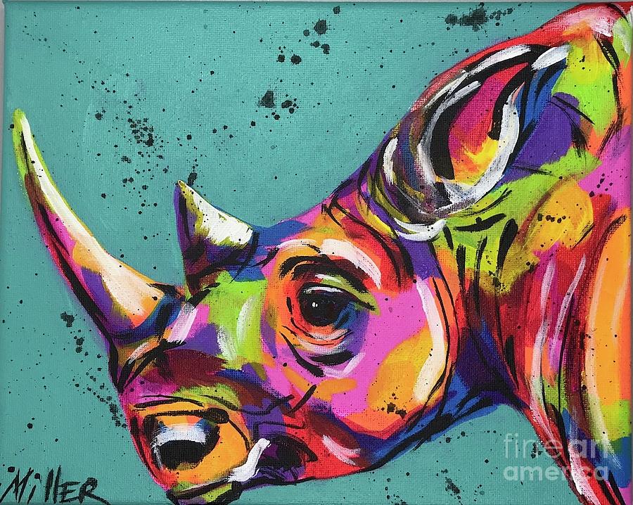 Dreamy Rhino Painting by Tracy Miller