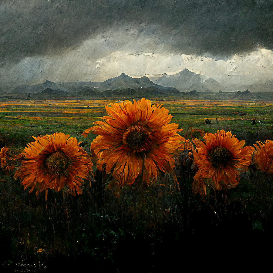 Drenched Sun Flowers Digital Art by Ted Clifton