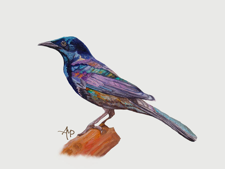 Dressed In Lights Common Grackle I Painting by Angeles M Pomata