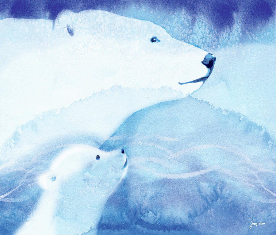 Polar Bears, Drifting Snow Painting by Tracy Herrmann