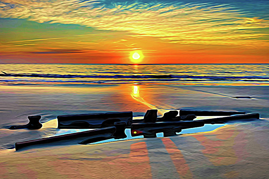 Driftwood Beach Shipwreck Sunrise Expressionism Photograph by Bill Swartwout