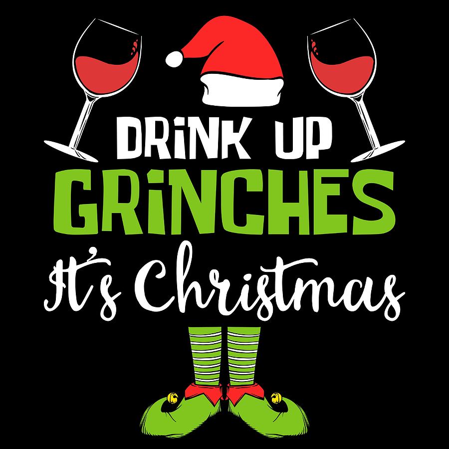 EVH Drink up Grinches It's Christmas Wine Drinking Decorative Throw Pillow Cover 18 x 18 Beige Funny Gift