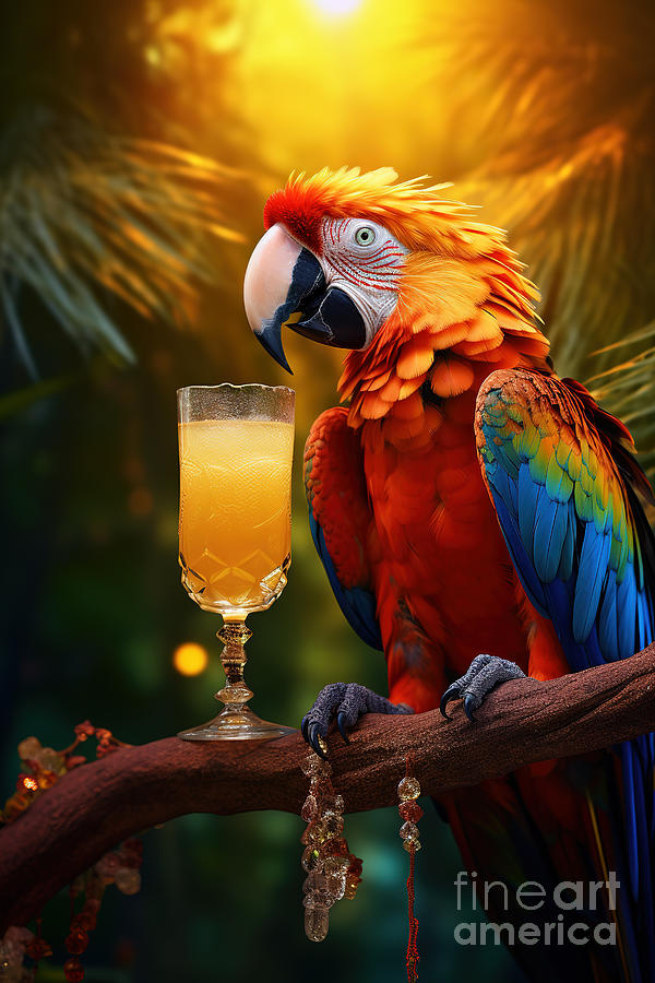 Drinking Parrot Digital Art by Carlos Diaz