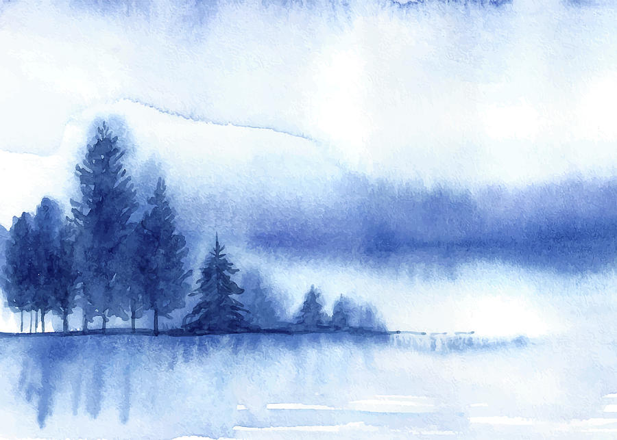 Dripping Blue Misty Forest Watercolor Painting Painting by Artistic ...