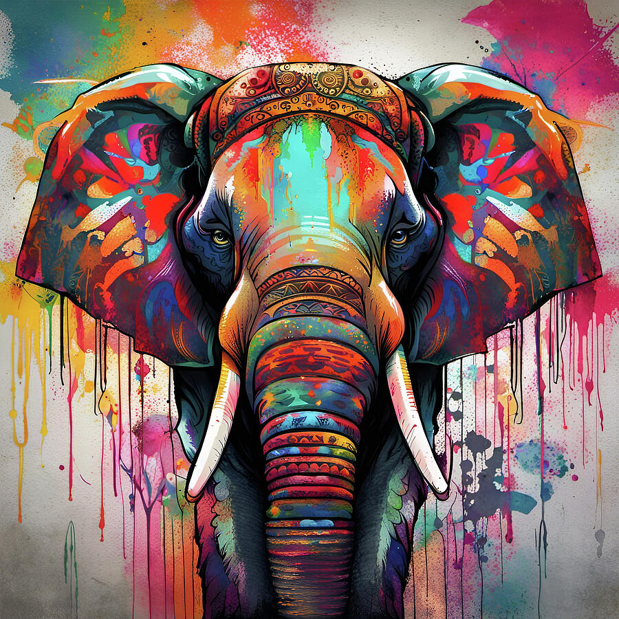 Dripping Colors Indian Elephant Digital Art by Freddy B Dripping Colors Indian Elephant Digital Art by Freddy B