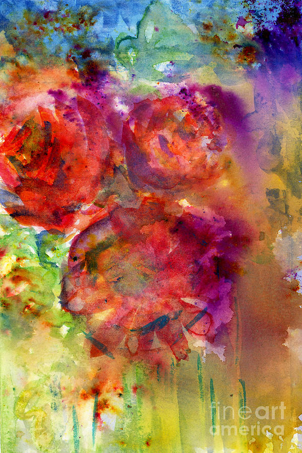 Dripping Red Roses Floral Painting Painting by Joanne Herrmann