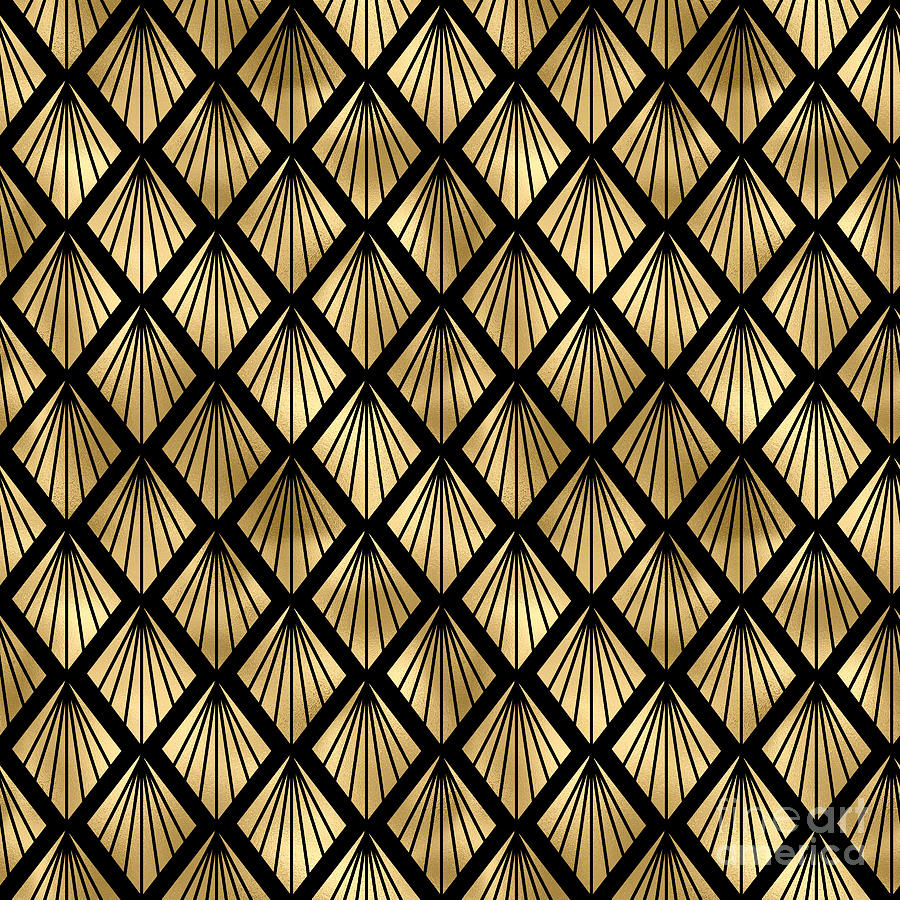 Drisana - Gold Black Art Deco Seamless Pattern Digital Art by Sambel Pedes