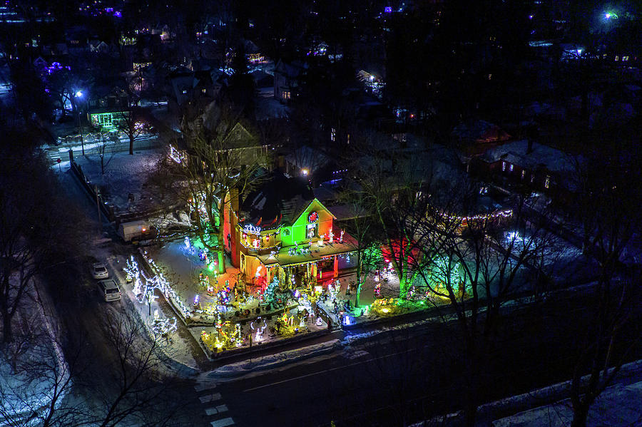 Drone Aerial Pictures Over Stillwater Minnesota Holiday Lights Photograph by Greg Schulz Pictures Over Stillwater
