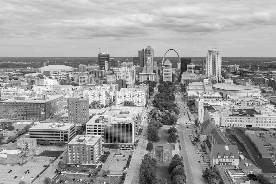 Drone of St Louis in Black and White  Photograph by John McGraw
