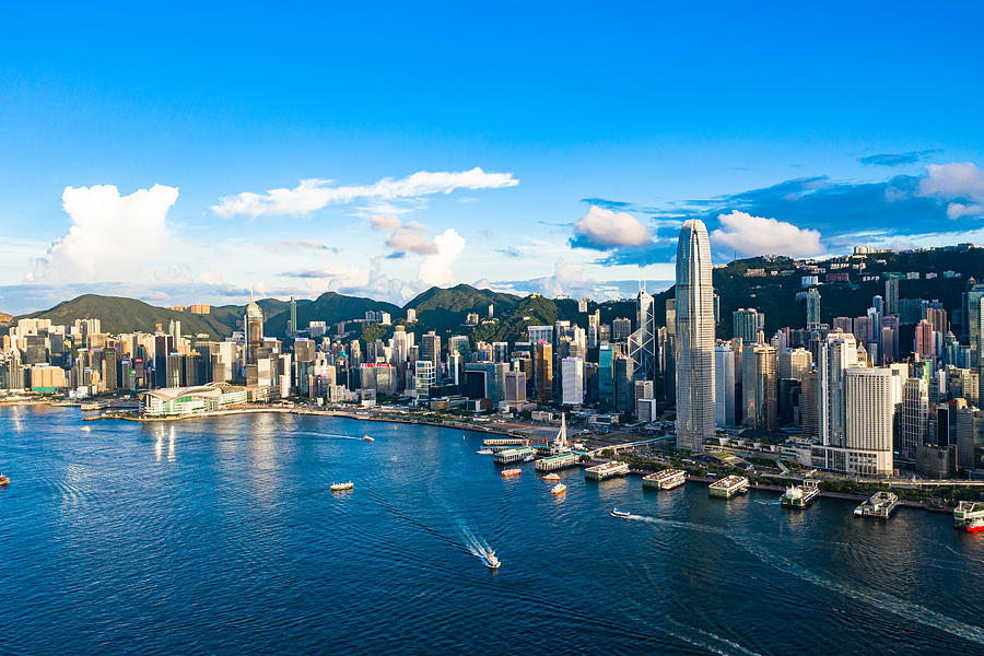 Drone view of Victoria Harbour, Hong Kong Photograph by Chunyip Wong