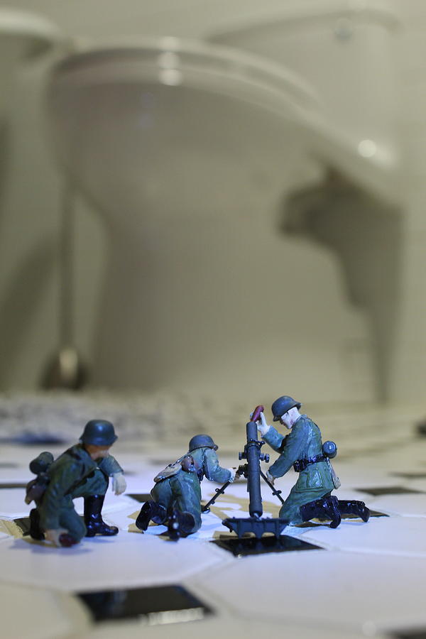 Toilet Humor Photograph - Dropping Bombs by Army Men Around the House