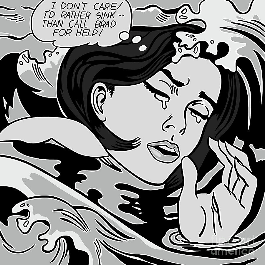 Vintage Digital Art - Drowning Girl_Greyscale by Bobbi Freelance