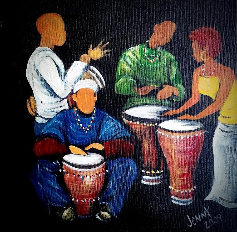 Drum Circle  Painting by Jenny Pickens