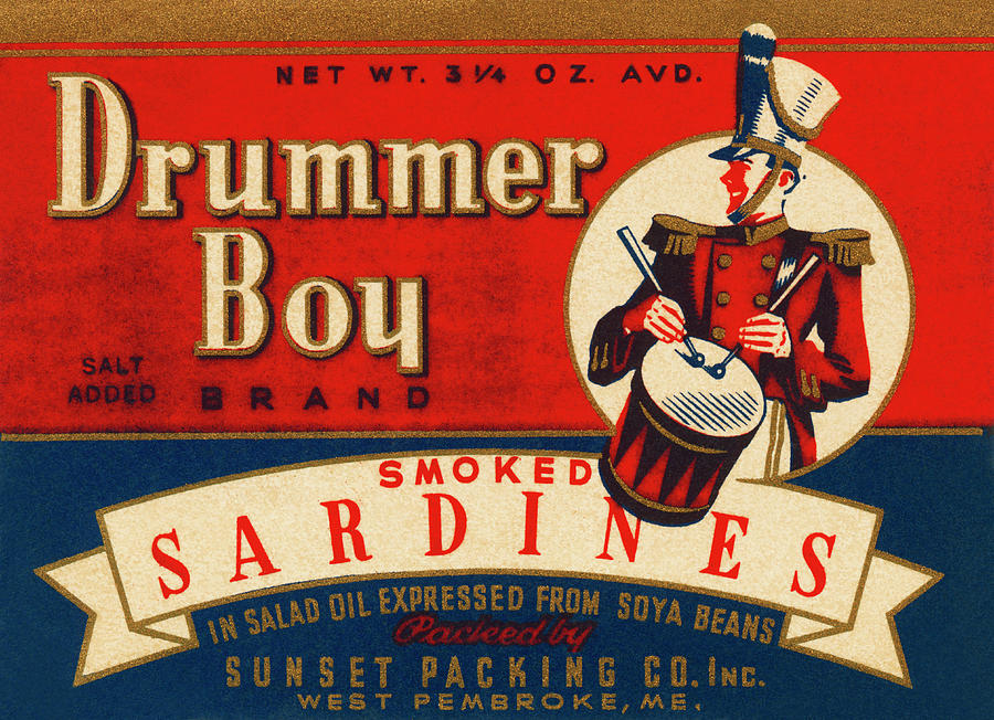 Vintage Drawing - Drummer Boy Smoked Sardines by Vintage Food Labels