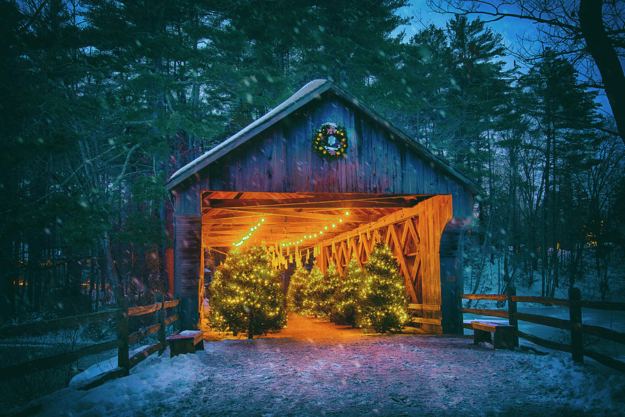 Dummerston Covered Bridge - Old Fashioned Christmas Photograph by Joann Vitali