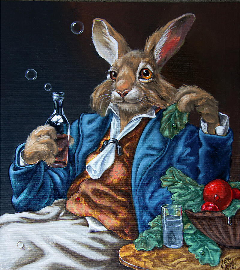 Anthropomorphic Painting - Drunk Hare by Victor Molev