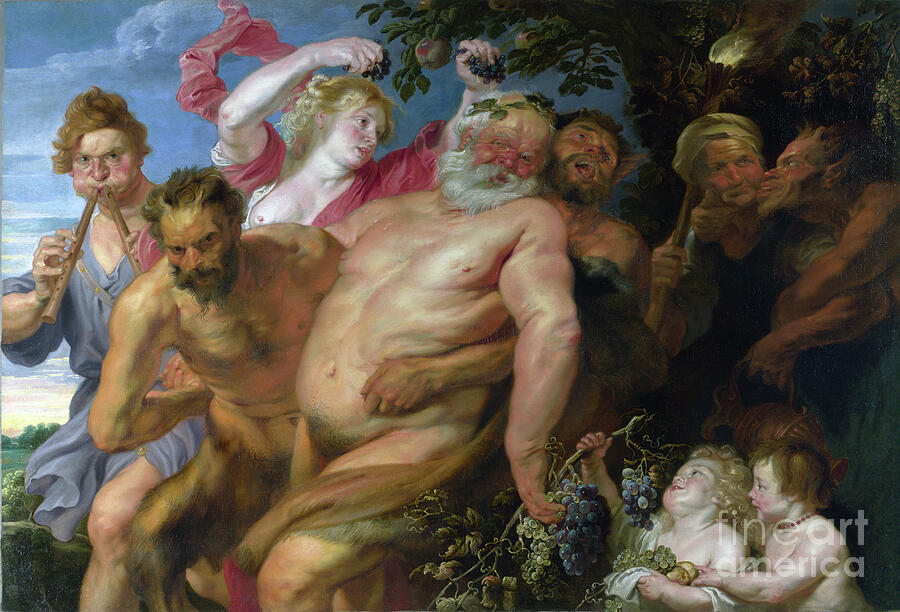 Drunken Silenus supported by Satyrs Art Print
