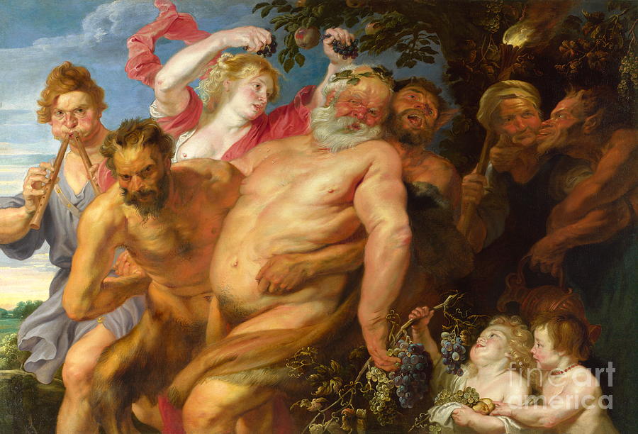 Drunken Silenus supported by satyrs Painting by Sir Anthony van Dyck
