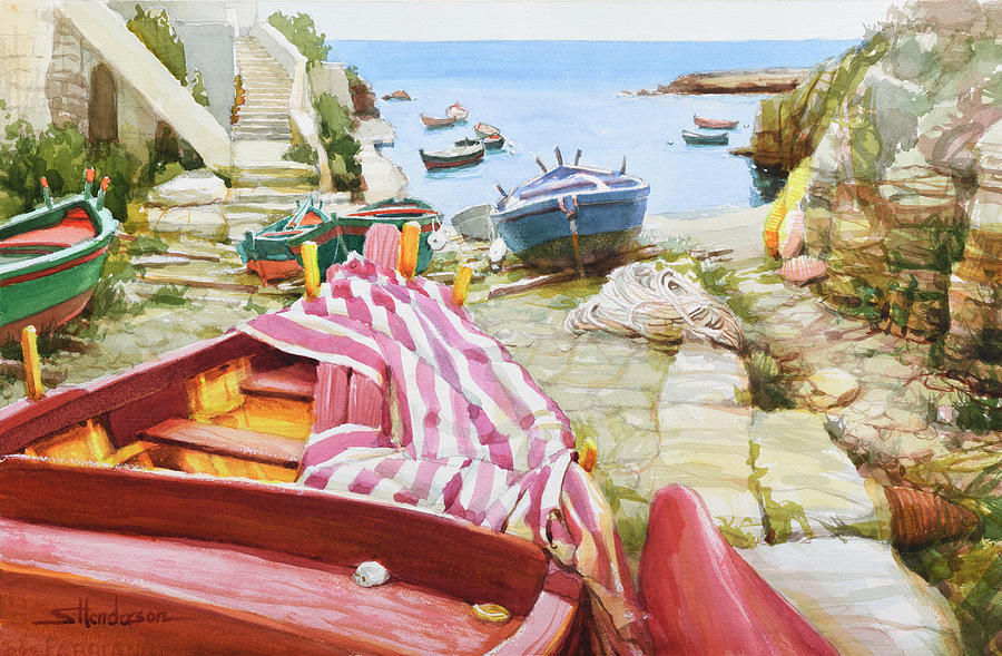 Colorful Boats by the Sea Painting by Steve Henderson