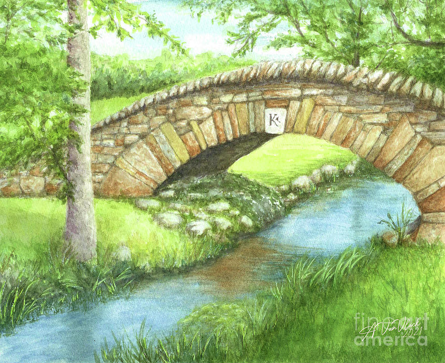 Stream Painting - Dry stone bridge at Karlo Estates Winery by Anne VanVlack