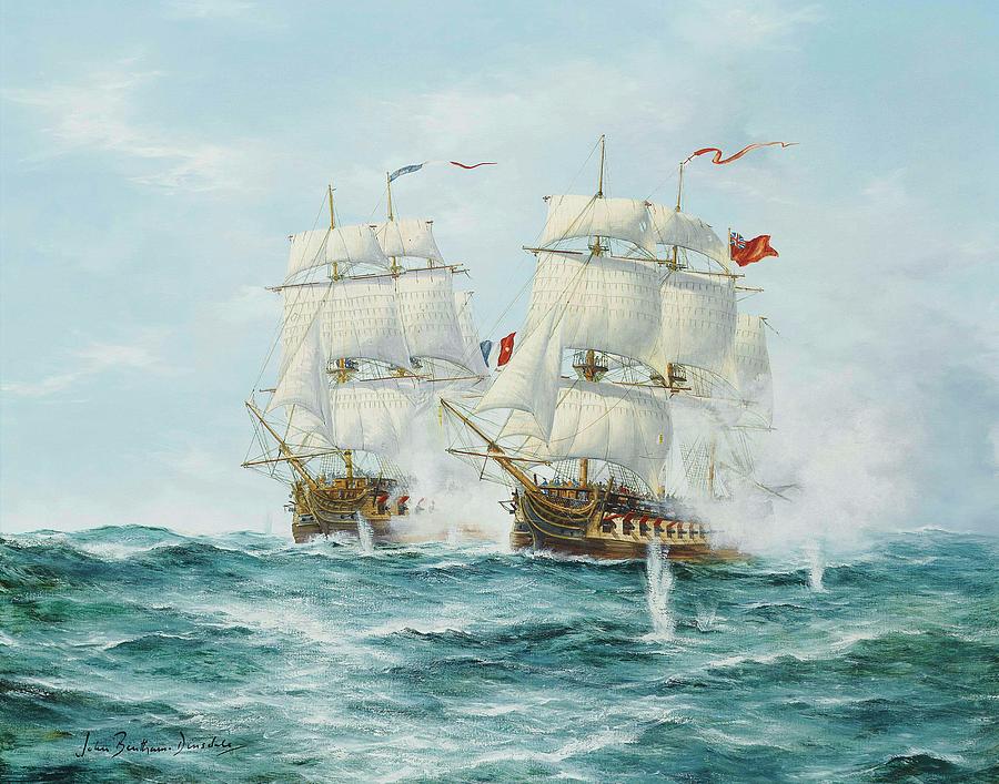 Dryad engaging the French frigate Prosperine Painting by Artistic Panda ...