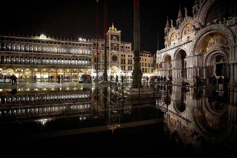 Dsc9434 - St Marks Square by night, Venice Photograph by Marco Missiaja