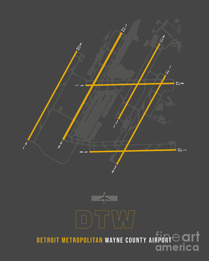 DTW - Detroit Metropolitan Wayne County Airport Runway Diagram Art ...