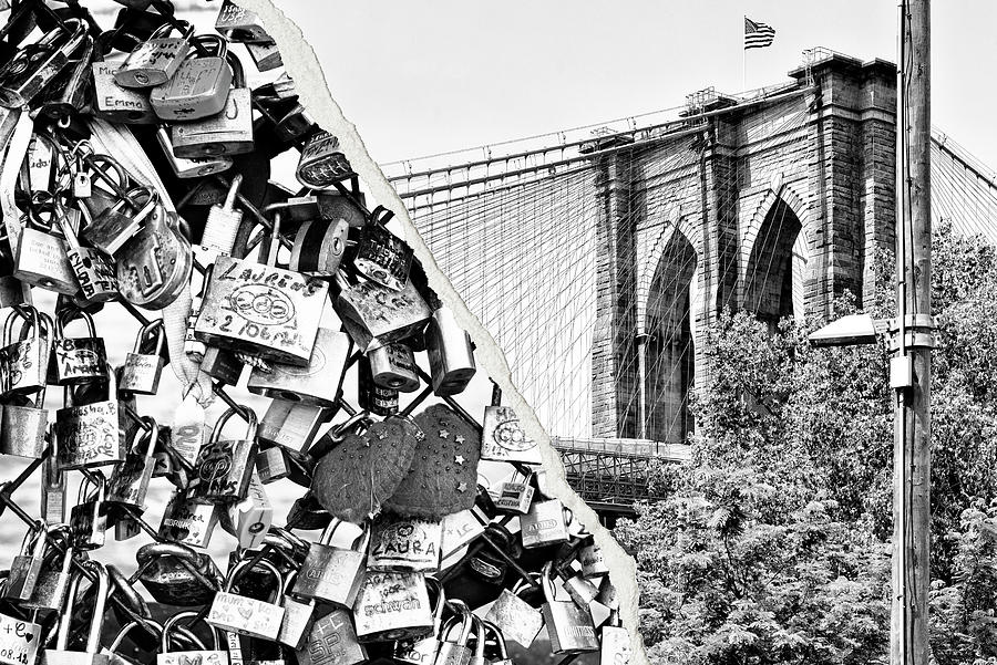Dual Torn Collection - Padlock Brooklyn Bridge Photograph by Philippe HUGONNARD
