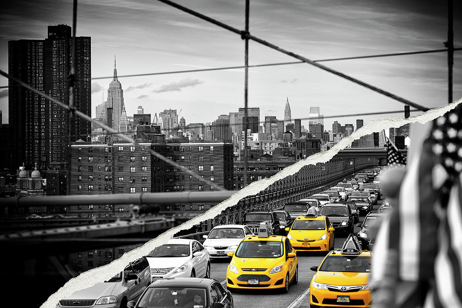 Dual Torn Collection - Three Yellow Taxis Photograph by Philippe HUGONNARD
