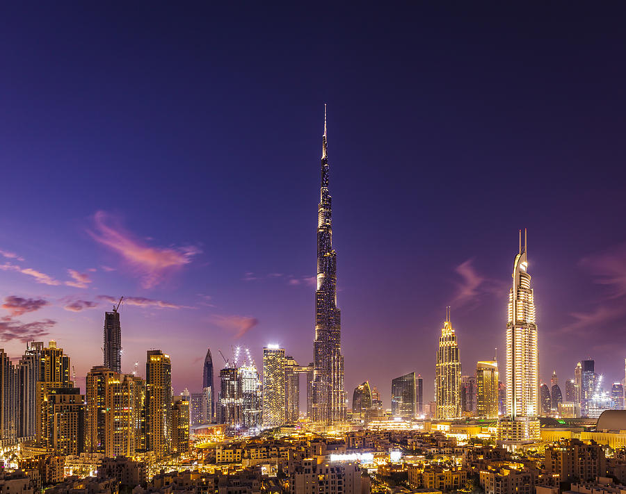 Dubai City Skyline At Night, United Arab Emirates Photograph by 35007