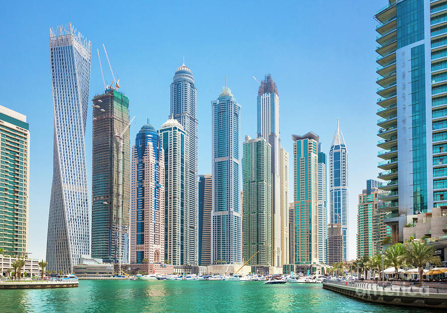 Skyscraper Photograph - Dubai Marina Skyline and harbour, Dubai City, United Arab Emirates, UAE, Middle east by Neale And Judith Clark