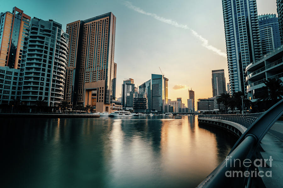 Dubai Marina with beautiful city sunset time Photograph by Raimond Klavins