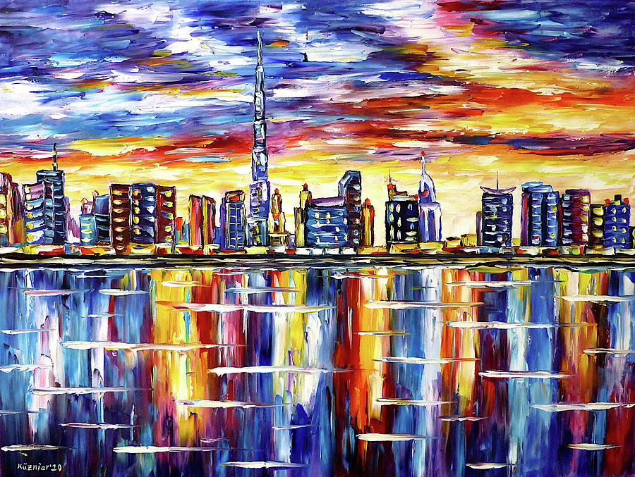 Dubai Skyline Painting by Mirek Kuzniar