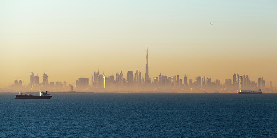 Dubai Skyline on a Dusty Day from Sea Panoramic Photograph by William Dickman
