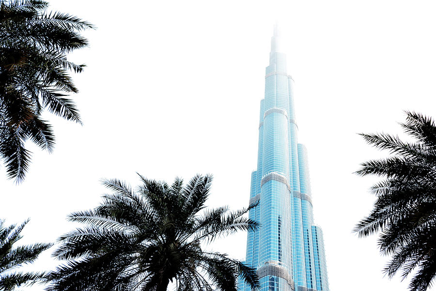 Dubai UAE - Burj Khalifa Palm Trees Photograph by Philippe HUGONNARD