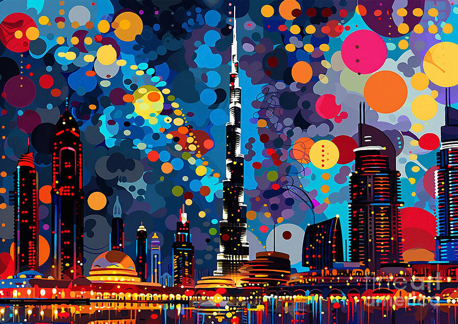 Dubais Burj Khalifa With Its Towering Height Piercing The Darkness Silhouettes Of The Night Painting