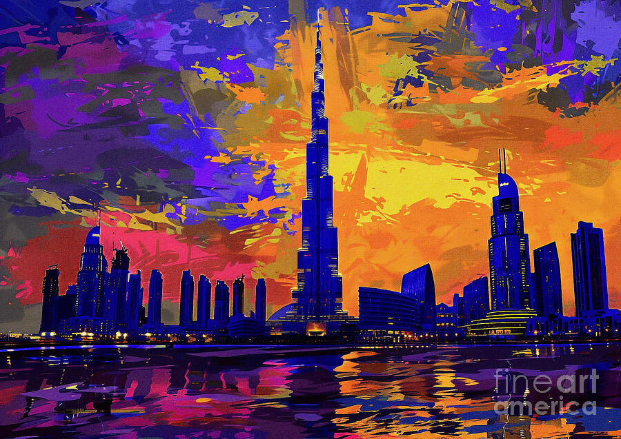 Dubais Burj Khalifa With The Dark Its Towering Height Piercing The Darkness Night Of The Night Painting