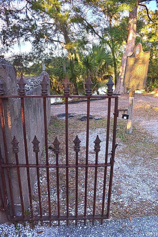 DuBignon Cemetery Gate And Historical Marker Jekyll Island Georgia  Photograph by Lisa Wooten