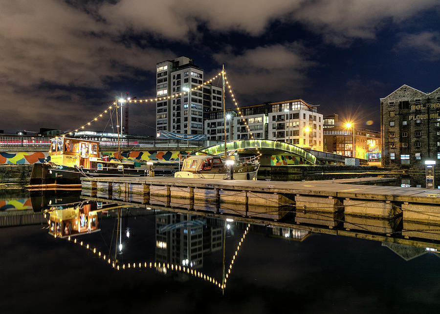 Dublin at night - Grand Canal Docks Photograph by Rafal Kostrzewa - Pixels