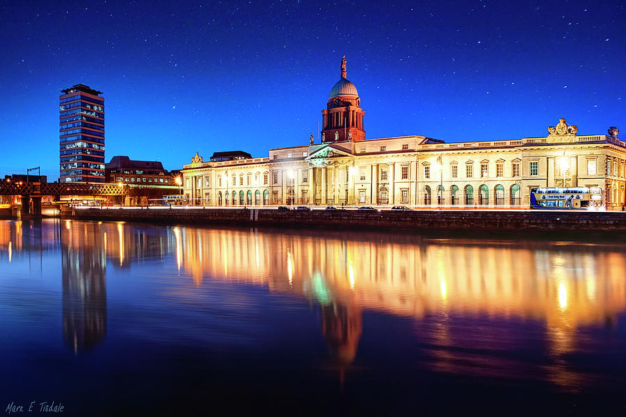 Architecture Photograph - Dublin Custom House and Liberty Hall at Dusk by Mark E Tisdale