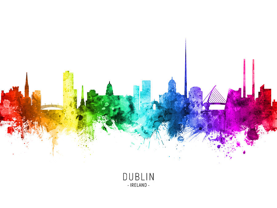 Skyline Digital Art - Dublin Ireland Skyline #07 by Michael Tompsett