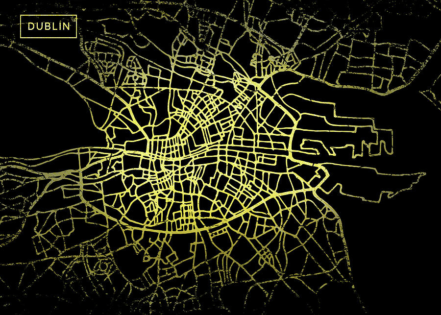 Dublin Map in Gold and Black Digital Art by Sambel Pedes