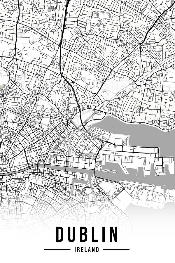 Dublin Map Ireland Black and White Aesthetic Minimalistic Digital Art