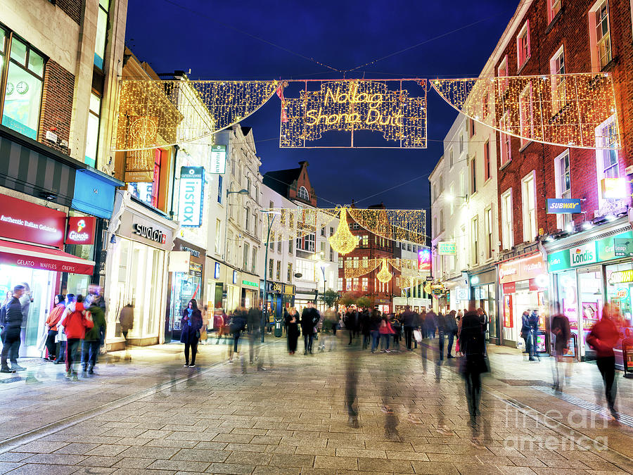 Dublin Merry Christmas at Night Photograph by John Rizzuto