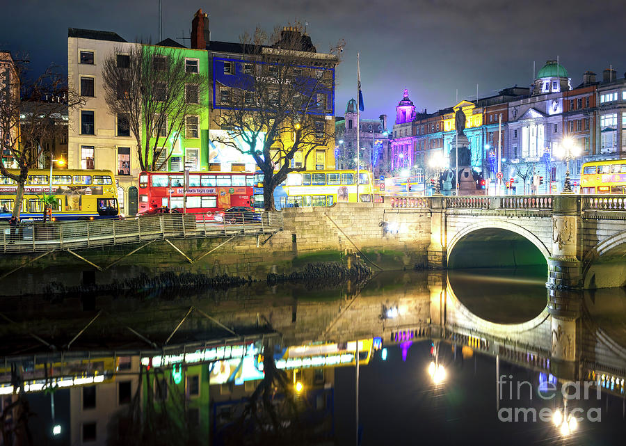 Dublin River Liffey Colors at Night Photograph by John Rizzuto