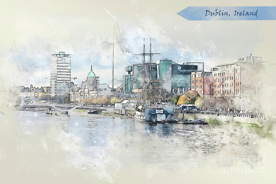 Dublin sketch Digital Art by Ariadna De Raadt