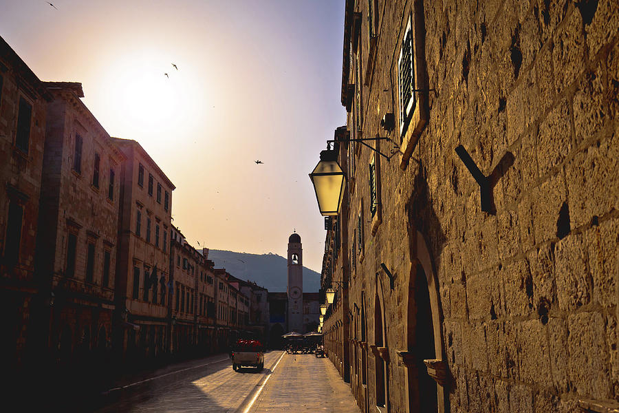 Dubrovnik. Famous Stradun street in Dubrovnik golden sunset view Photograph by Brch Photography